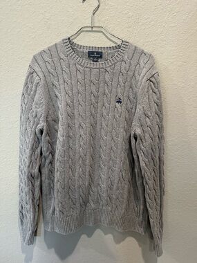 Brooks Brothers Men’s Cable Knit Crewneck Gray Sweater Sz L EUC